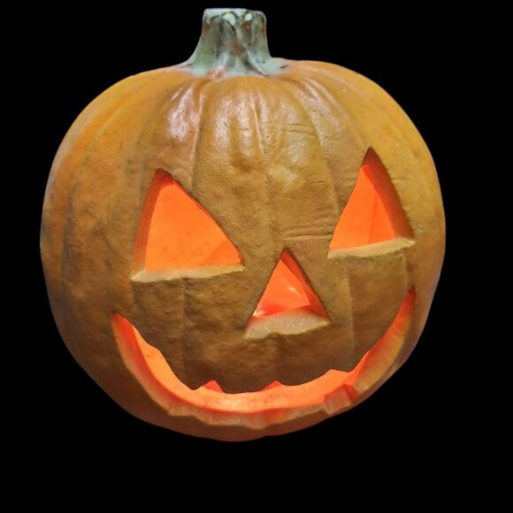 1995 Trendmaster 10 Inch Halloween Jack-O-Lantern Foam Blow Mold Lighted Pumpkin
